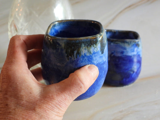 Blue Whiskey Tumbler // 8 Ounce Ceramic Glass // Handmade in Canada