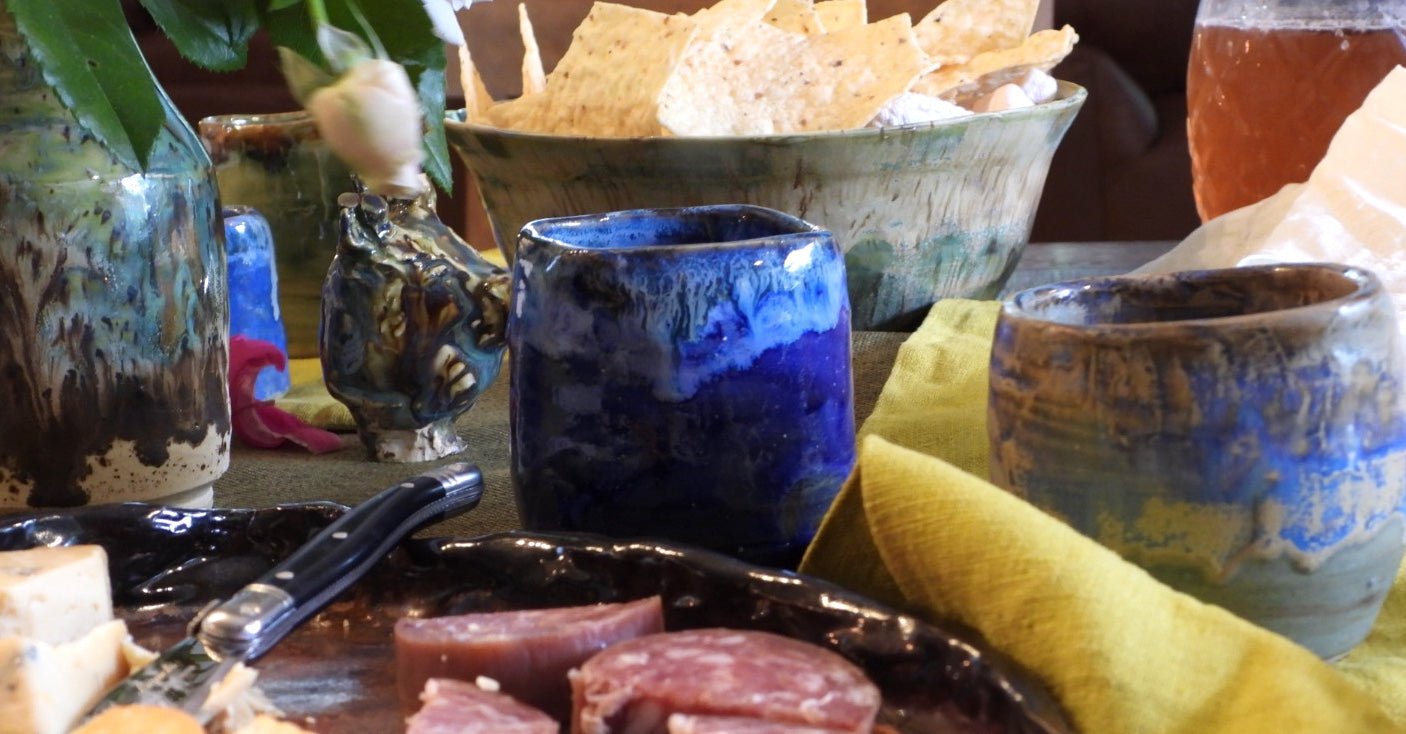 Blue Whiskey Tumbler // 8 Ounce Ceramic Glass // Handmade in Canada