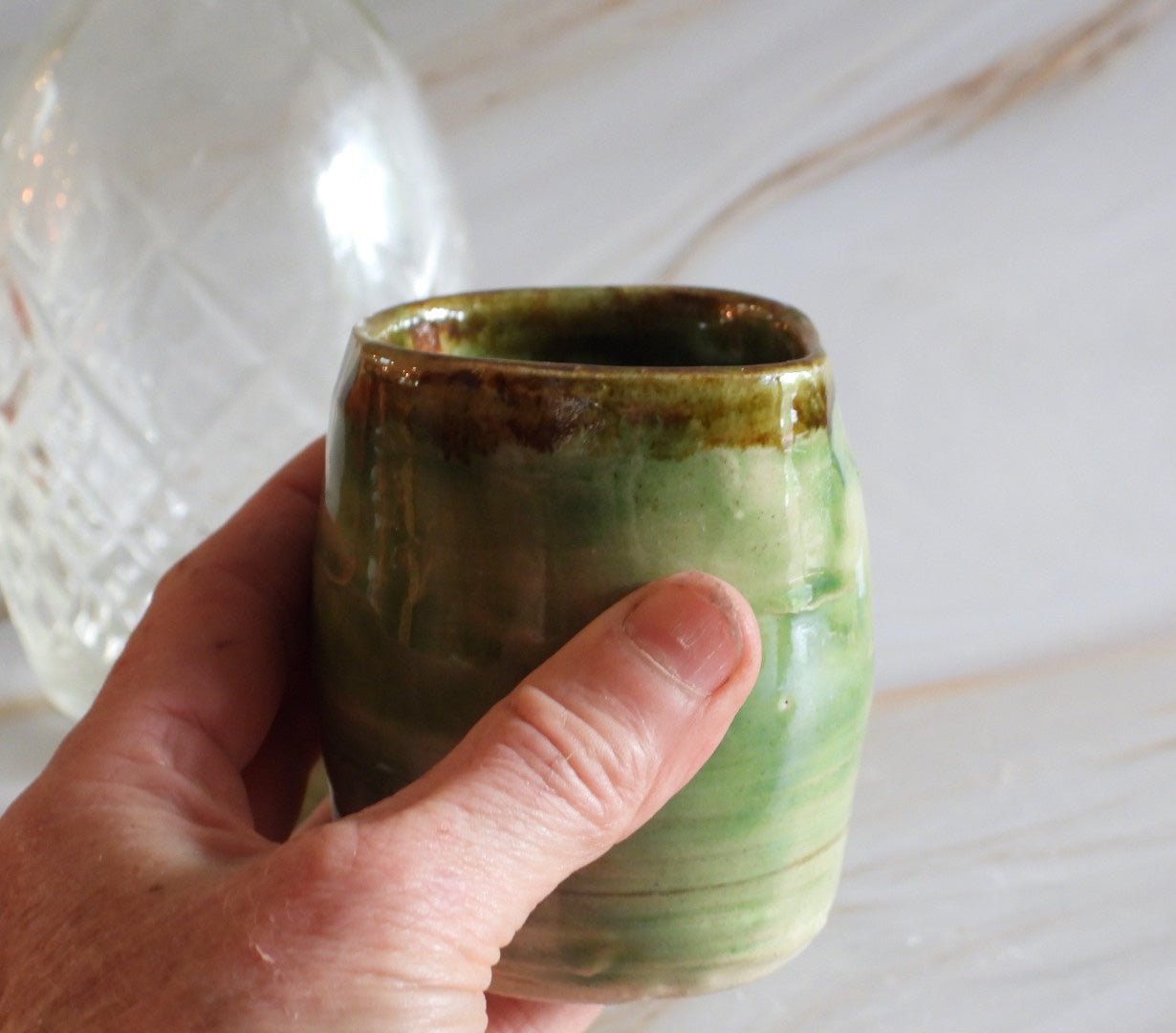 Green Whiskey Tumbler // 8 Ounce Ceramic Glass // Handmade in Canada