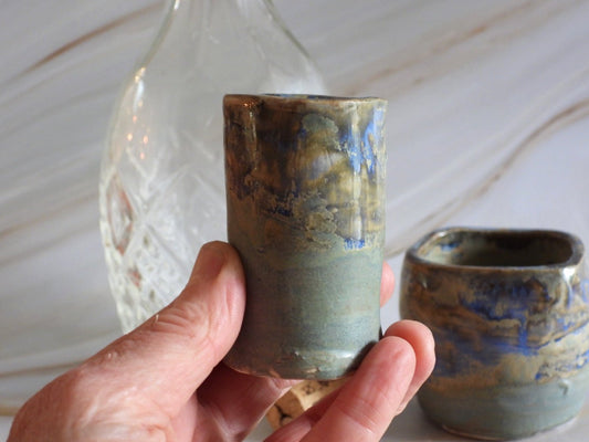 Pottery Sippers // Handmade Ceramic Shot Glass //Blue Grey Jigger