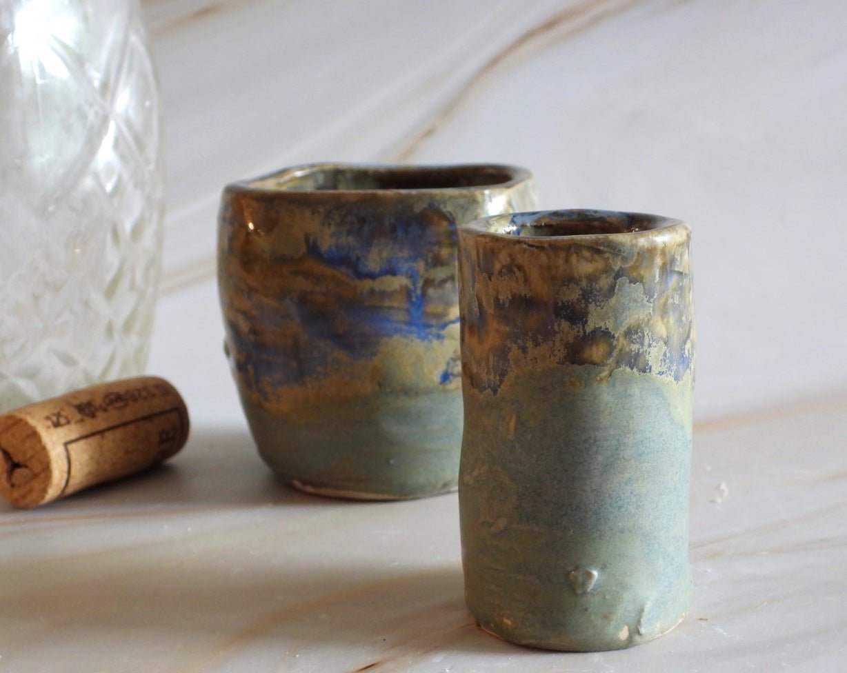 Pottery Sippers // Handmade Ceramic Shot Glass //Blue Grey Jigger