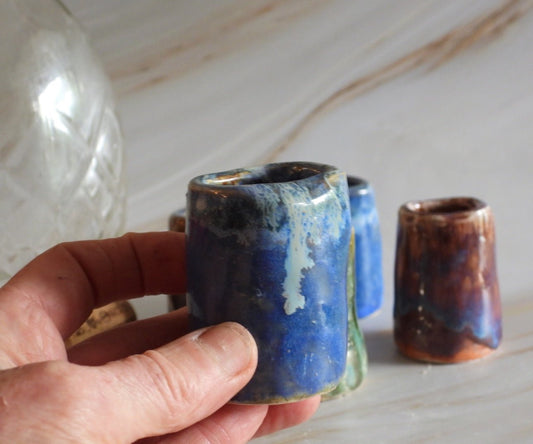 Pottery Sippers // Handmade Ceramic Shot Glass //Cobalt Blue Jigger