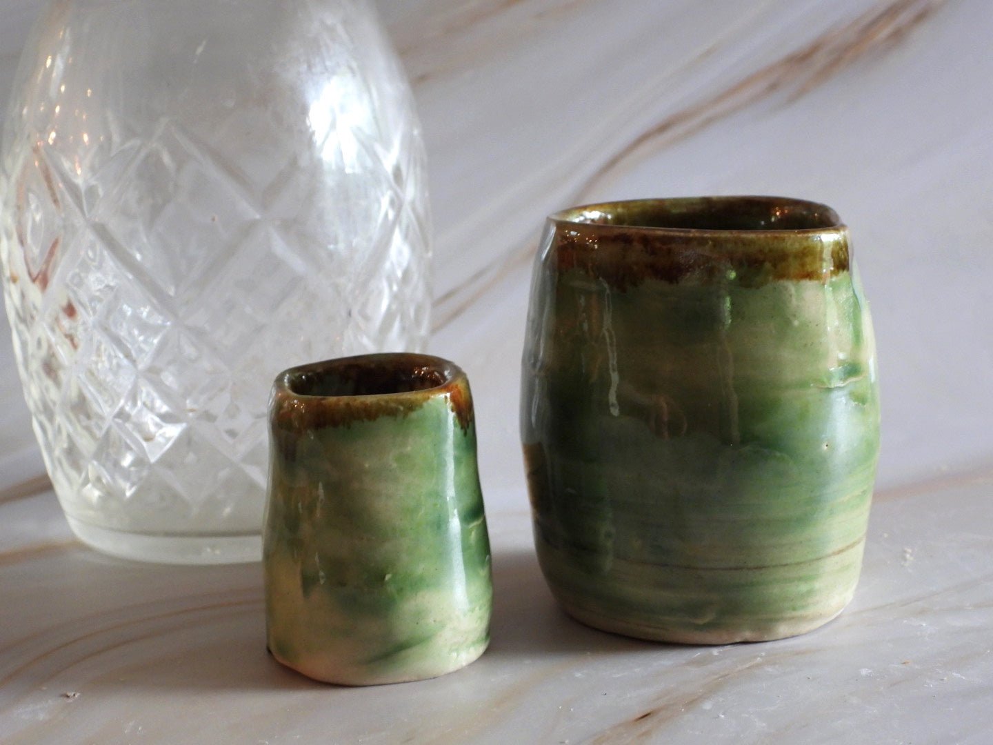 Pottery Sippers // Handmade Ceramic Shot Glass //Green Jigger