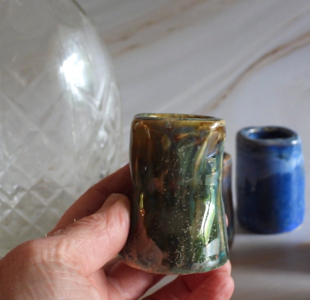 Pottery Sippers // Handmade Ceramic Shot Glass //Green Jigger