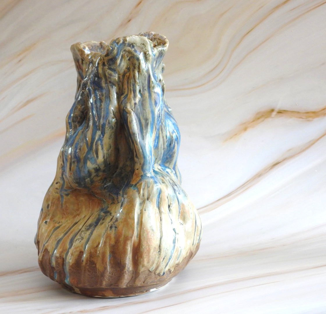 Tall Crumpled Vase // Blue & Cream Handmade Ceramic (9”) - 23 Pots