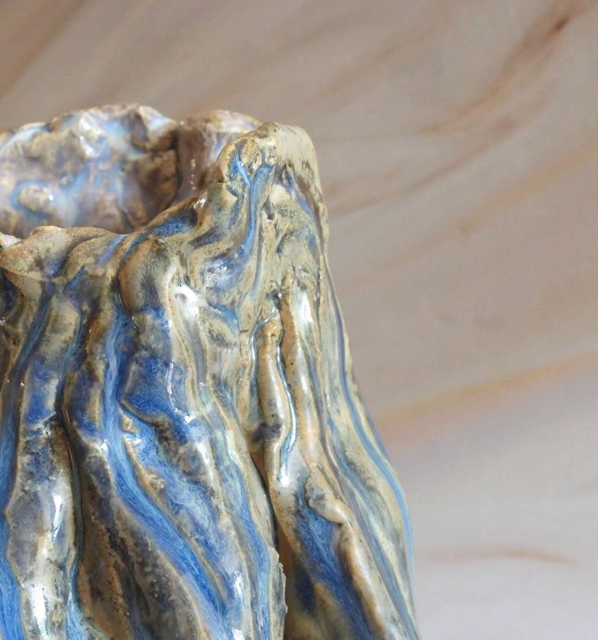 Tall Crumpled Vase // Blue & Cream Handmade Ceramic (9”) - 23 Pots