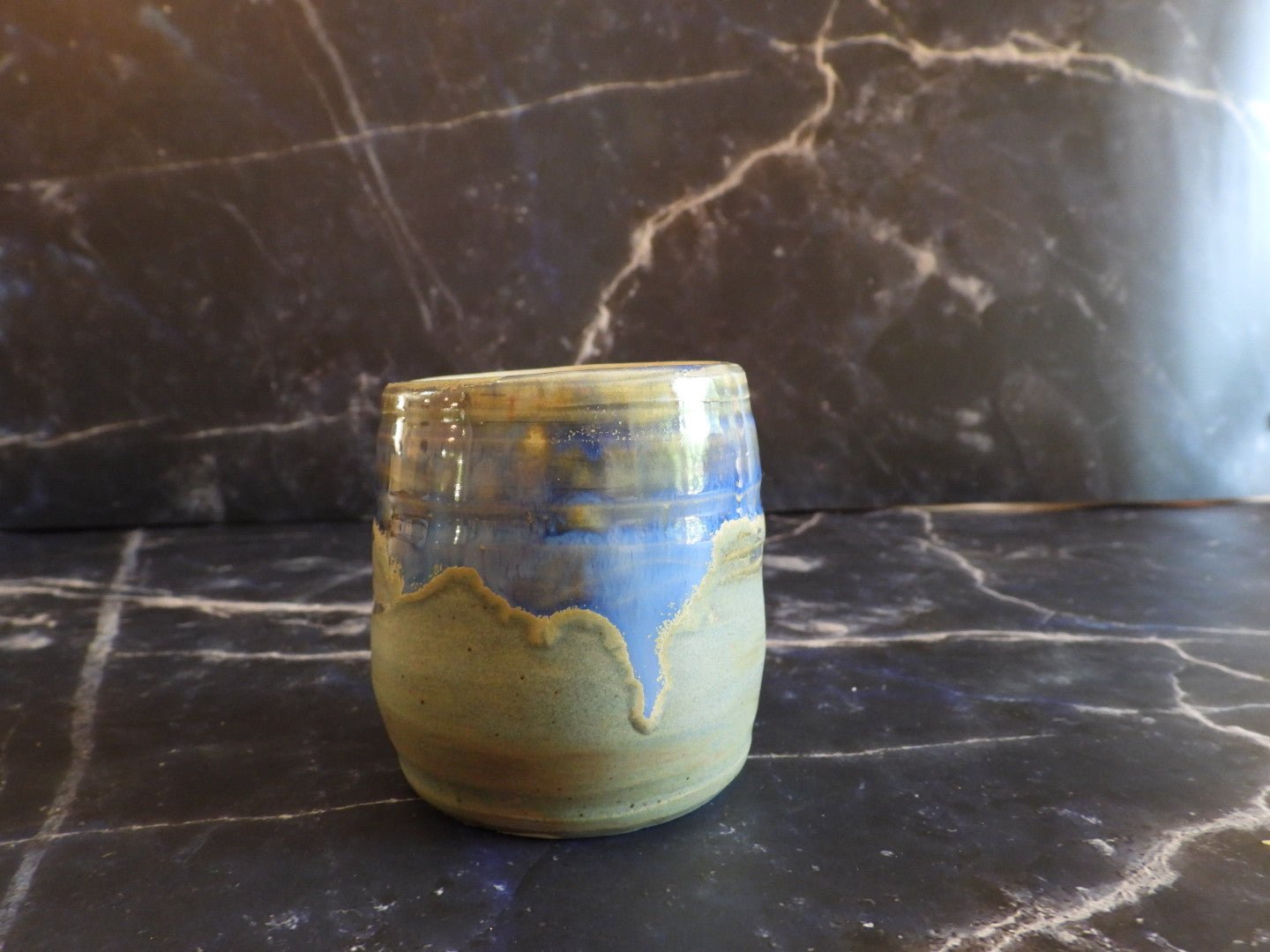 Why Not Wine Tumbler // Handmade Blue and Grey Ceramic Wine Tumbler