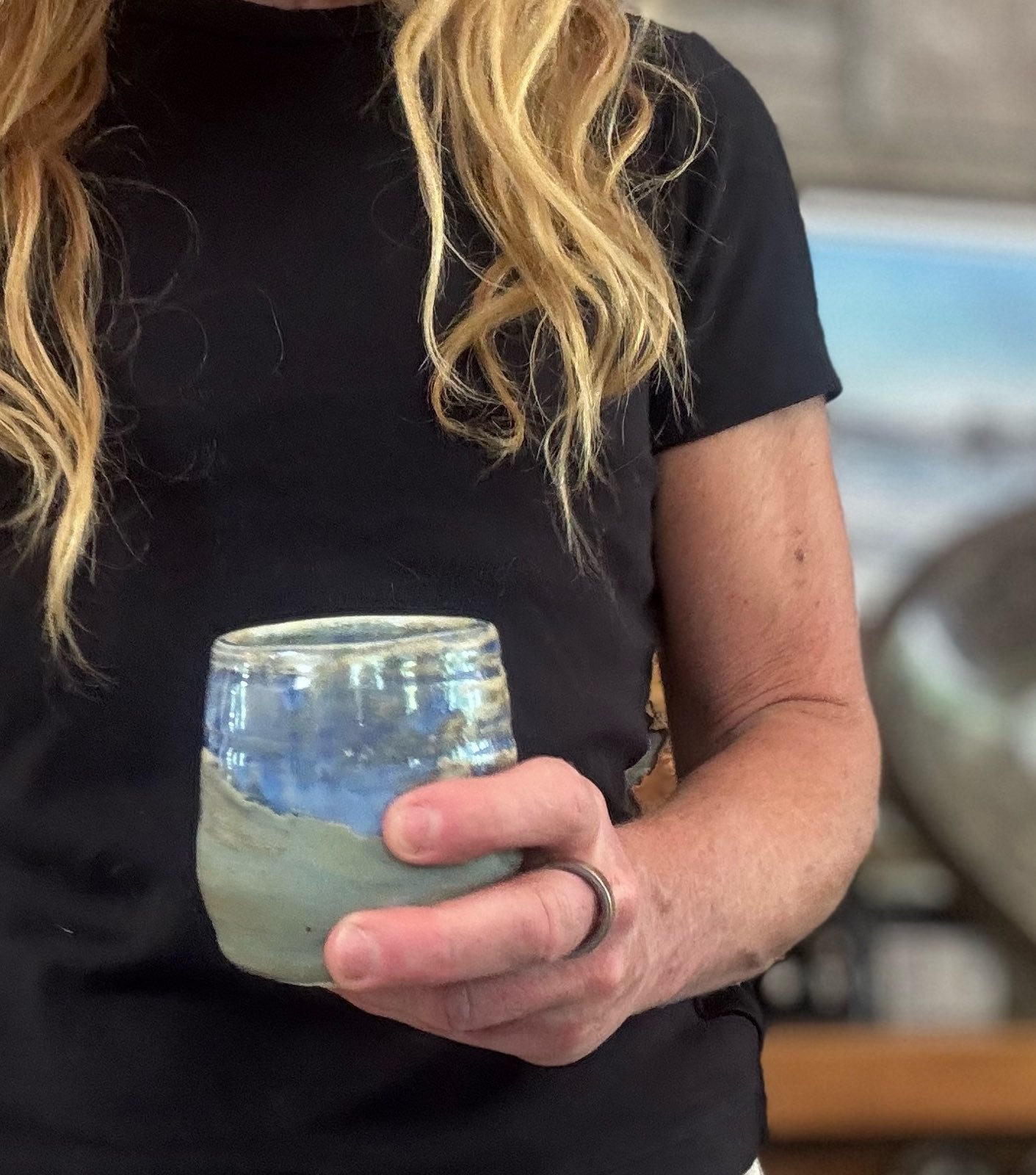 Why Not Wine Tumbler // Handmade Blue and Grey Ceramic Wine Tumbler