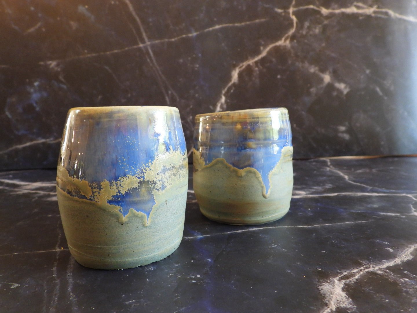 Why Not Wine Tumbler // Handmade Blue and Grey Ceramic Wine Tumbler